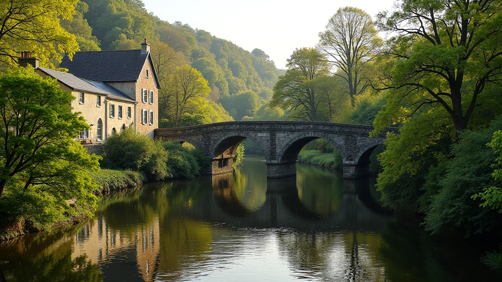 Inistioge village with medieval bridge spanning river